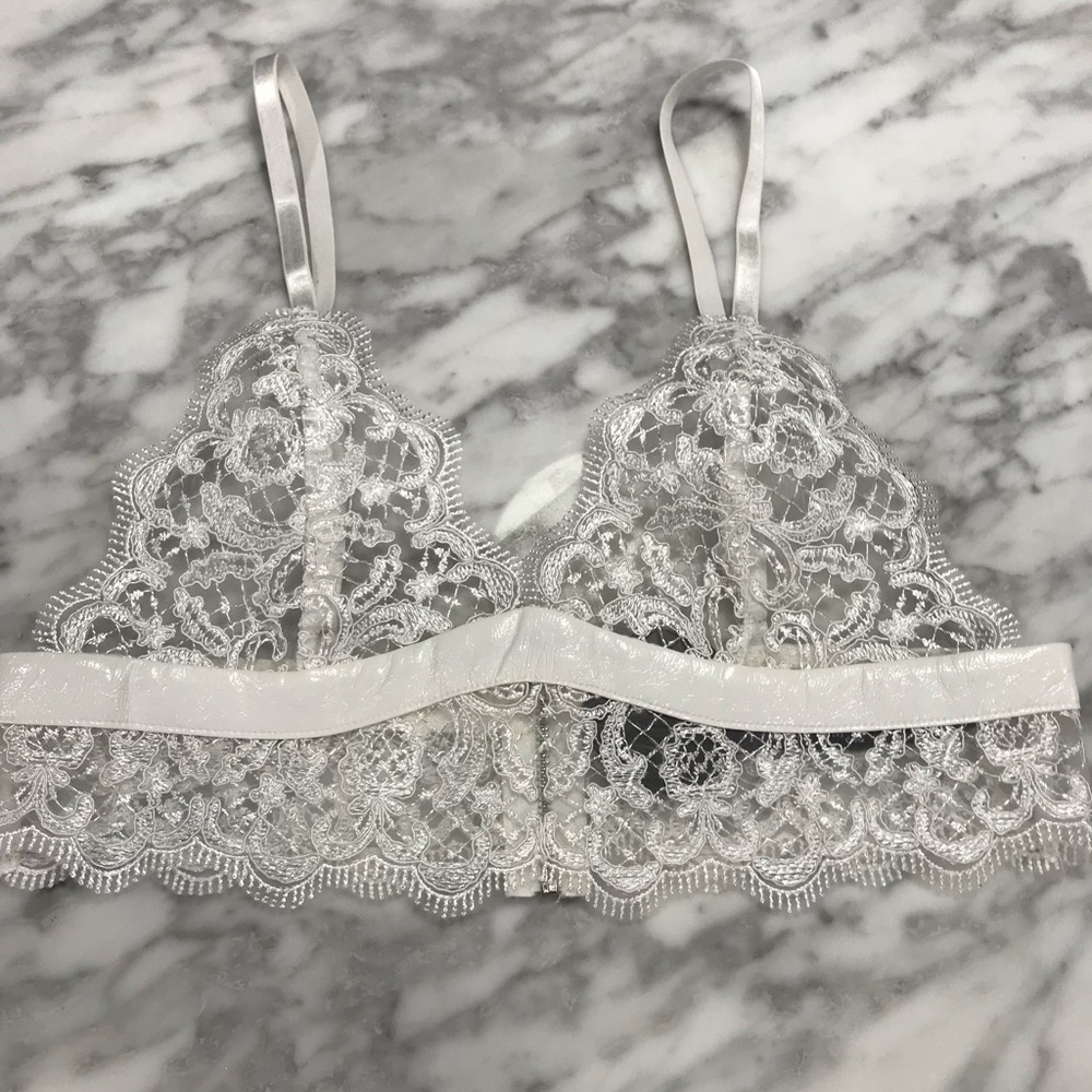Sheer embroidered lace bralette top